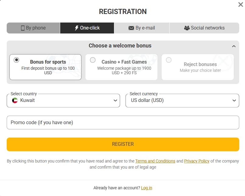 Melbet one click registration