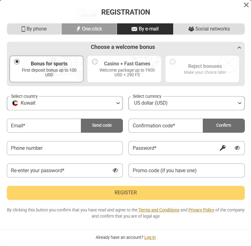Melbet registration by email