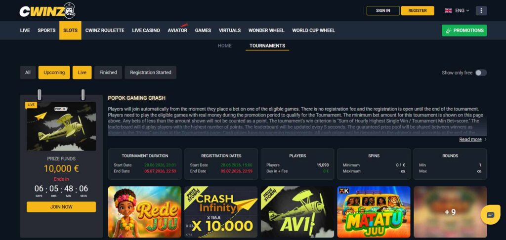 cwinz tournaments page
